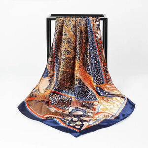 Pachira Macrocarpa Print Scarf with Navy Border